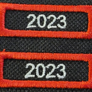 Embroidered Year Patch: Custom Color, Rectangle or Rounded (1 1/2 x 1/2 inch)