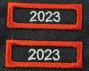 Embroidered Year Patch: Custom Color, Rectangle or Rounded (1 1/2 x 1/2 inch)