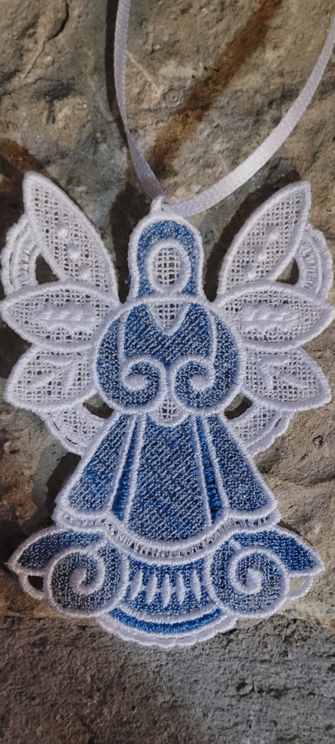 Double Wing Embroidered Lace Angel Ornament Etsy