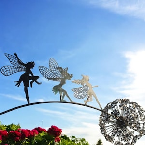 Handcrafted Whimsical Fairy Garden Statue – Enchanted Outdoor Metal Art for Magical Patio & Yard – Silver Color