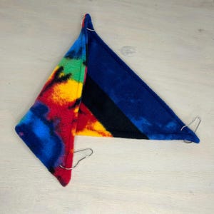 Medium color block hammock for small pets. Cage clips included!