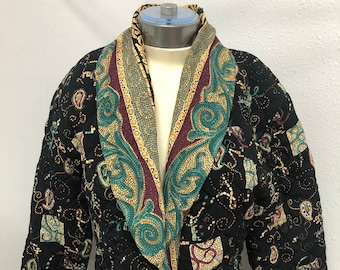 Carole Little black and turquoise paisley women's vintage jacket size 4 good condition