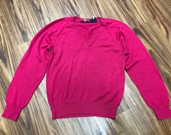 Eileen brand vintage hot pink size large acrylic v-neck long sleeve sweater made in Poland