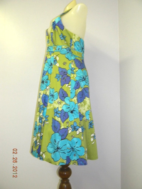 Halter Dress Swing Skirt Blue Green Floral by Ombr