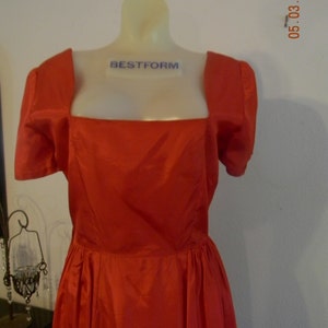50s Red Satin Dress Dance Prom metal side zipper szM