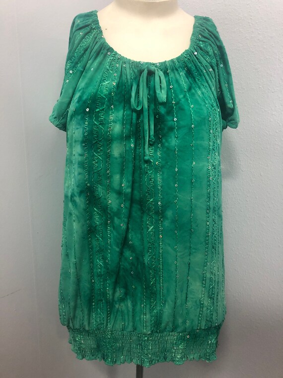 Blouse Green with sequined trim by Dress Barn Beau