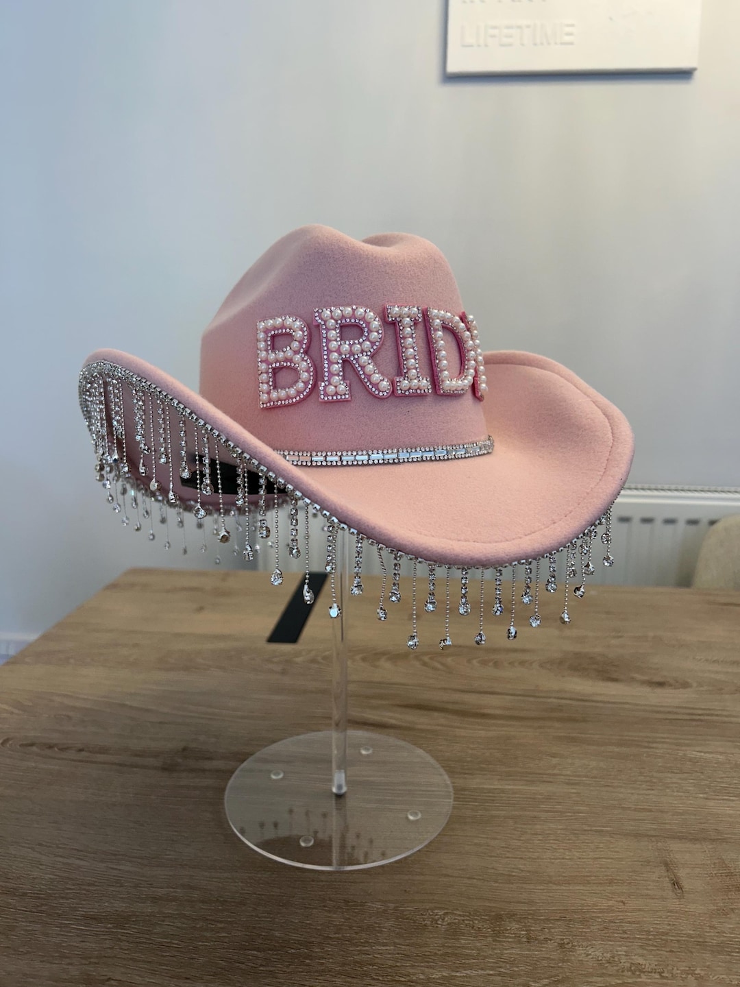 NWT Chic Pink  Cowboy Hat with Pearl Chain NWT Stacy Pearl Embellished Cowboy Hat main image 3