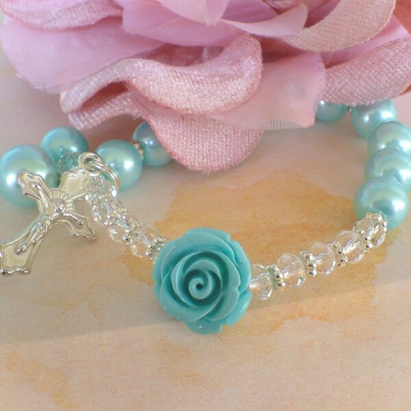 Bogo Sale Glass Pearl And Crystal Flower Rosary Bracelet (Bridal/WeddingCommunion/Confirmation)