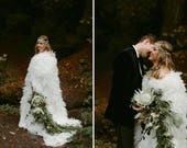 Chandelle Feather Cape - Full Length Wedding Cape with Train
