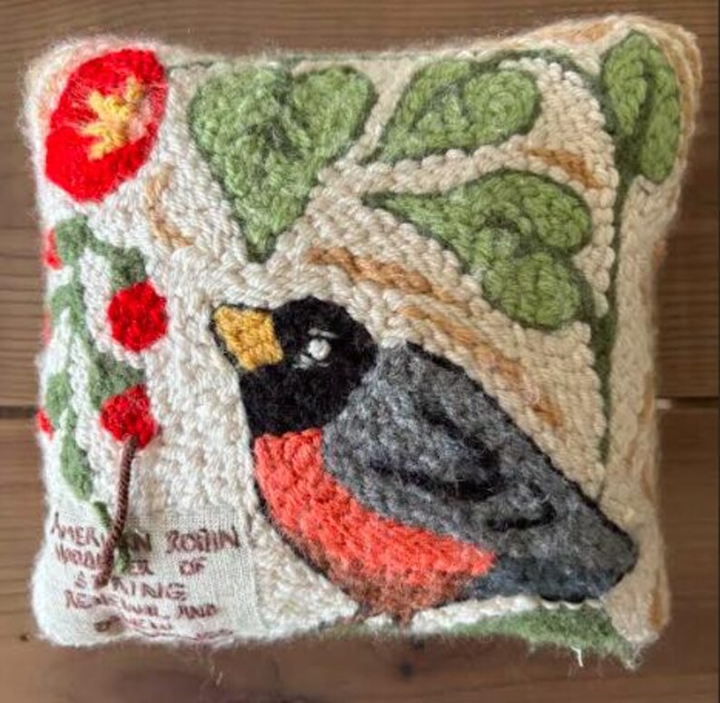 Robin Needlepoint Pattern Punch Needle American Robin Pillow Pattern Hand Drawn on Monks Cloth ...
