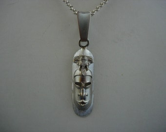 Silver African mask pendant and chain