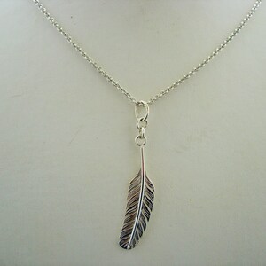 Silver feather pendant and chain image 3