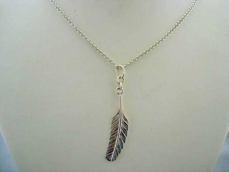 Silver feather pendant and chain image 3