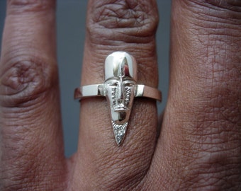 Unisex silver african mask ring