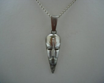 Silver African mask pendant and chain