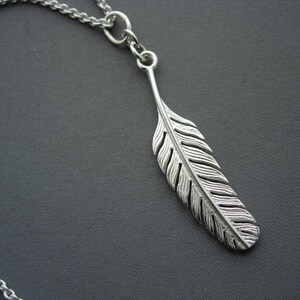 Silver feather pendant and chain image 5