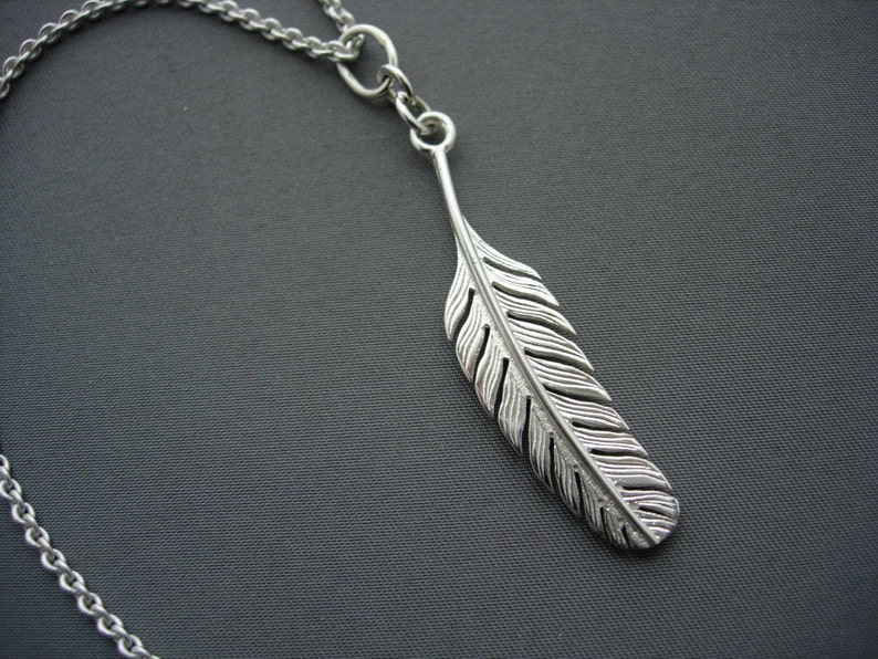 Silver feather pendant and chain image 5