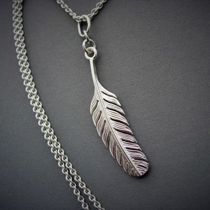 Silver feather pendant and chain image 1