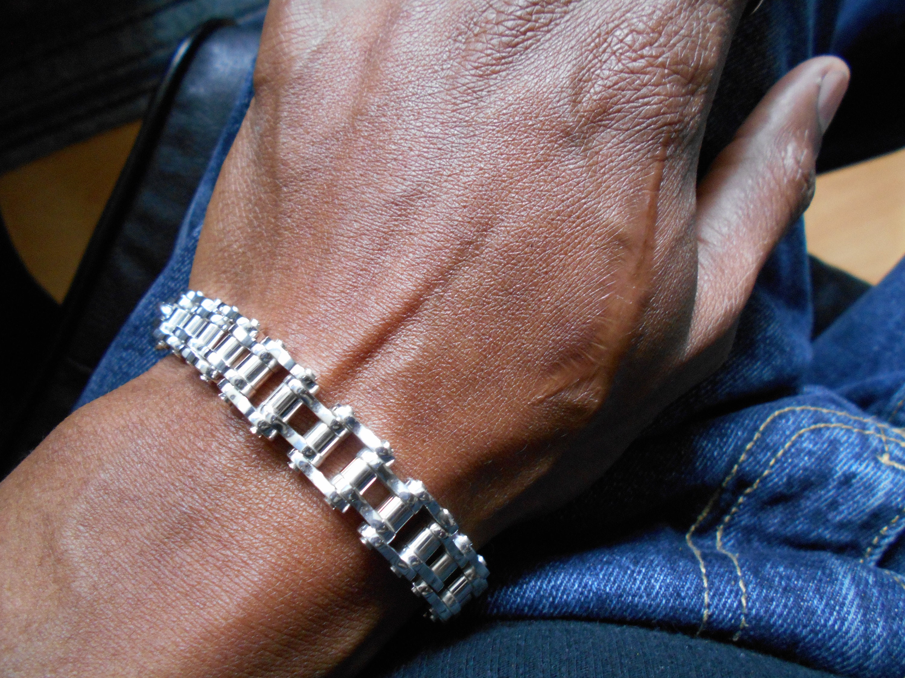 Mens Large Solid Silver 925 Bike Chain Bracelet Etsy UK