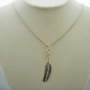 Silver feather pendant and chain image 2