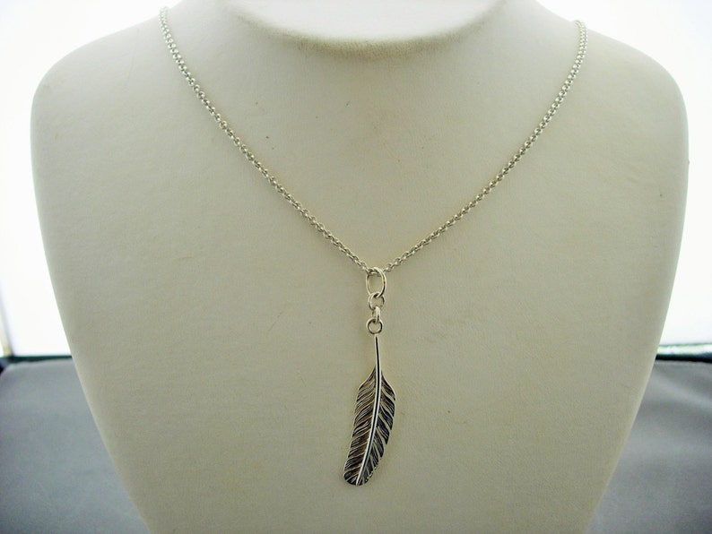 Silver feather pendant and chain image 2