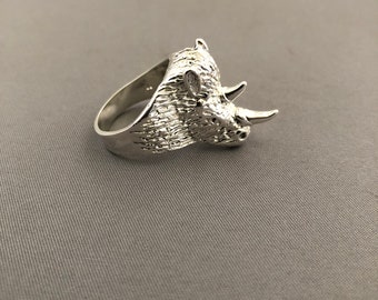 Rhino solid silver ring