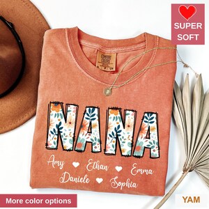 Personalized Nana Shirt with Grandkids Names, Floral Nana T-Shirt, Nana Tee, Mother&#39;s Day Shirt, Custom Kids Names Grandma Shirt, Nana Gifts