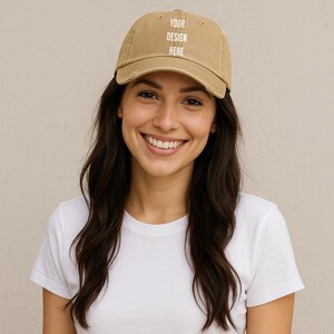 Otto 104-1018 Khaki Distressed Dad Hat Mockup, Baseball Hat Mockup, Dad Hat, Mockup, Hat Mockup, Distressed Hat Mockup, Trendy Summer Mockup