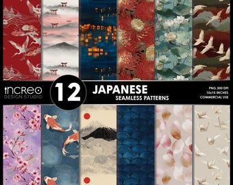 12 Ethnic Japanese Seamless Art Designs for Sublimation, Crafting & Japanese Wallpaper Projects