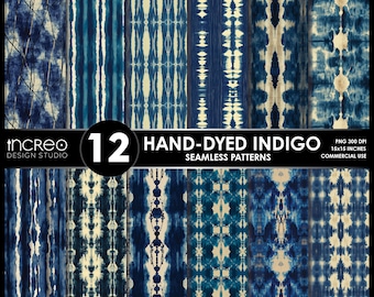 Indigo Tie Dye Seamless Pattern Pack: Shibori Boho Backgrounds (Digital Download, PNG Files)