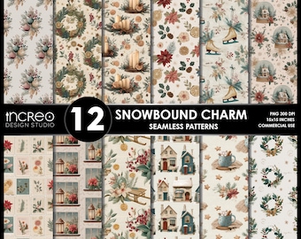 Christmas Seamless Patterns: Vintage Holiday Designs (PNG Digital Download)
