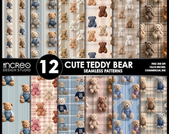 Teddy Bear Seamless Patterns, Nursery Digital Paper (15x15, 300 DPI)