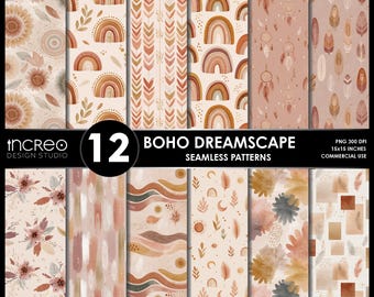 Boho Dreamscape Seamless Patterns: Mid-Century Modern Digital Papers (Digital Download)