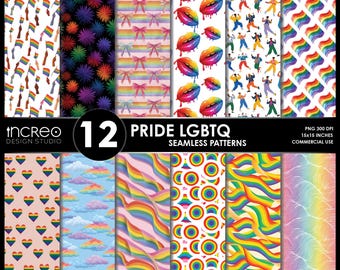 Patrones sin costuras del arcoíris LGBTQ del orgullo: Papel digital (PNG)