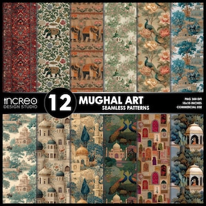 Mughal Art Seamless Patterns, Indian Islamic Bohemian Digital Paper (Commercial Use)