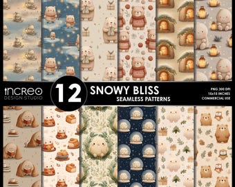 Winter Bear Seamless Patterns: Christmas Digital Paper (PNG Download)