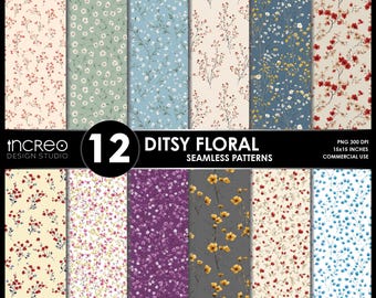 Ditsy Floral Seamless Patterns Digital Paper Pack – Vintage Romantic Flower Designs for Scrapbooking, Fabric & Dollhouse Wallpaper