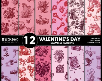 Vintage Valentine Seamless Patterns – Scrapbooking & Tumbler Wraps (Digital Download)