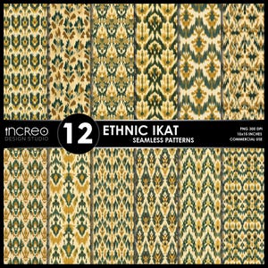 Ethnic Ikat Seamless Pattern Pack – 12 Tribal Boho Digital Papers for Fabric, Wallpaper & Crafts, Instant Download