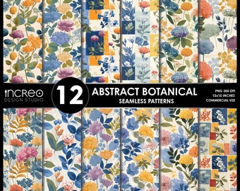 Abstract Floral Seamless Patterns – Watercolor Botanical Digital Paper (12 PNG)