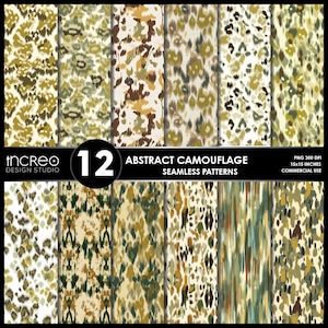 Abstract Camouflage Seamless Pattern Pack, Camo Wallpaper & Digital Paper Backgrounds (12 PNG Texture, 300 DPI) - Instant Download