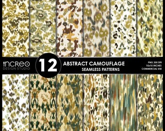 Abstract Camo Seamless Pattern Pack: Earthy Tone Textures (Digital Download)