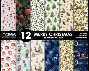 Christmas Seamless Patterns Digital Paper – Festive PNG Clipart (Digital Download)
