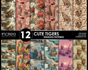 Tiger Seamless Pattern Set, Jungle Safari PNG (Digital Download