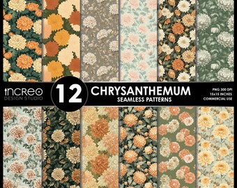 Chrysanthemum Seamless Pattern Pack: Kimono Floral Designs (Digital Download)