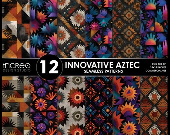 Innovative Aztec Seamless Patterns, Abstract Geometric Digital Paper (12 Designs)
