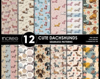 Dachshund Seamless Pattern Pack – Dog Tumbler Wrap, Scrapbooking (Digital Paper Pack)