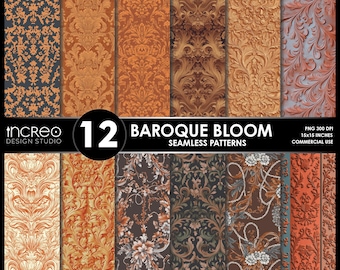 Baroque Bloom Seamless Patterns – Dark Vintage Floral Wallpaper & Fabric Backgrounds, Clipart Pack