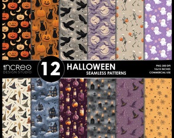 Halloween Seamless Pattern Pack: Spooky Digital Paper Backgrounds (PNG, Commercial Use)