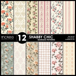 Shabby Chic Floral Seamless Digital Paper Pack, Printable Vintage Cottagecore Scrapbook Paper for Crafts, Commercial Use, Instant Download
